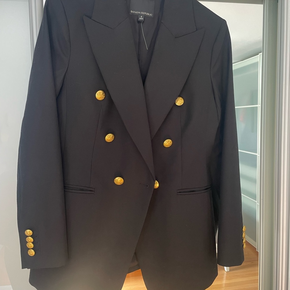New with tags blazer in black with gold buttons size 8